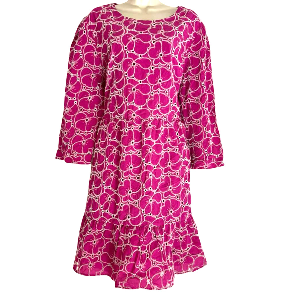 Draper James RSVP Pink Embroidered Floral Eyelet 100% Cotton Dress Ruffle XXL